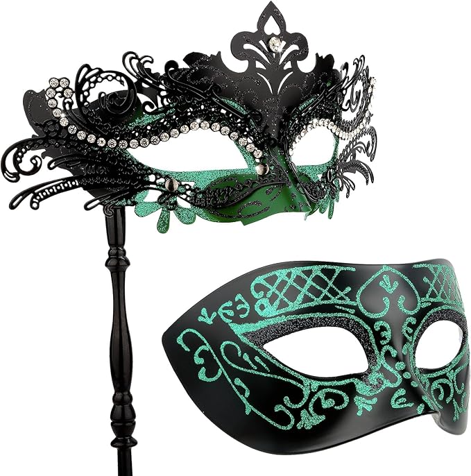 Hoshin Masquerade Mask for Couple, Mardi Gras Deecorations Venetian Masks with Stick for Womens
