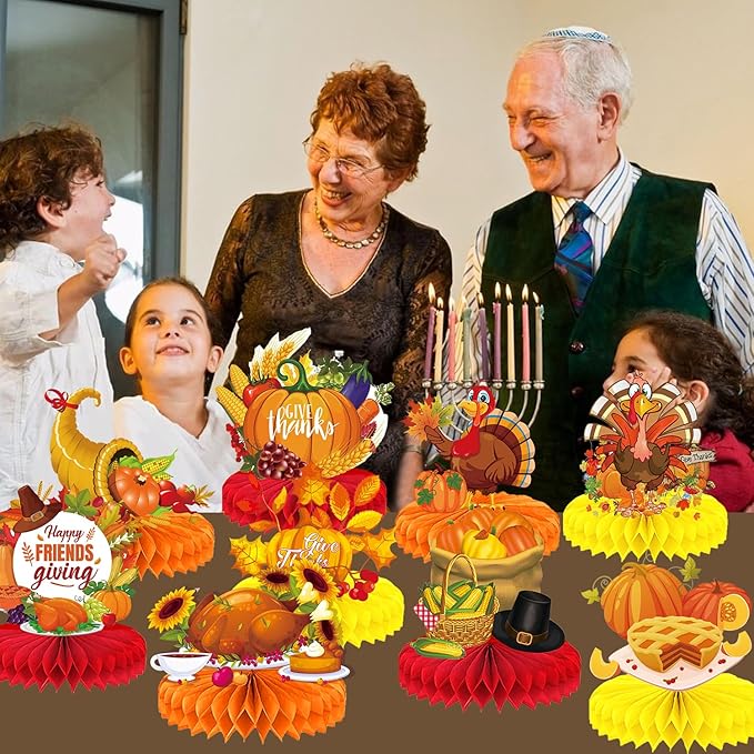Thanksgiving Table Decorations Centerpieces 9pcs Friendsgiving Table Decorations Fall Centerpieces Turkey Centerpieces for Tables Thanksgiving Honeycomb Table Decorations for Fall Pumpkin Party