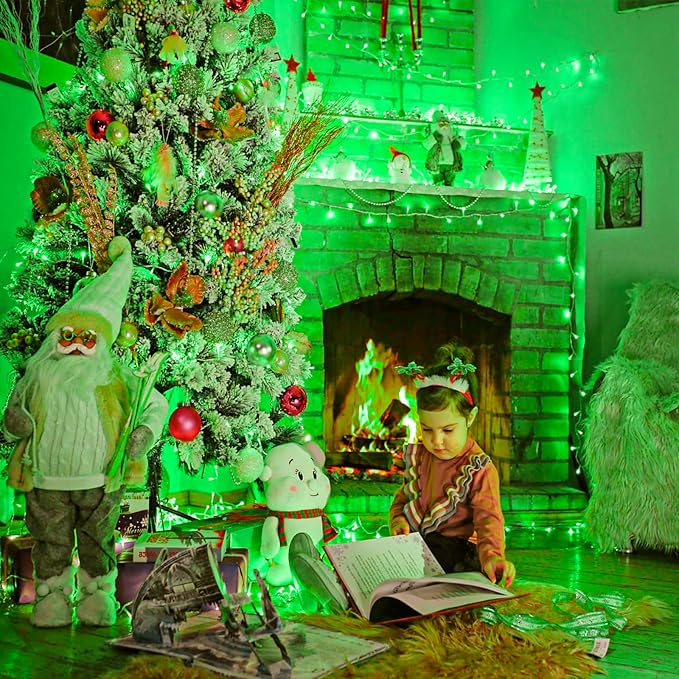 800 LED Christmas Lights Outdoor Indoor, String Lights for Outside with 8 Modes Waterproof, Plug in Twinkle Light Clear Wire for Home Tree, House, Garden, Party Decorations, Green