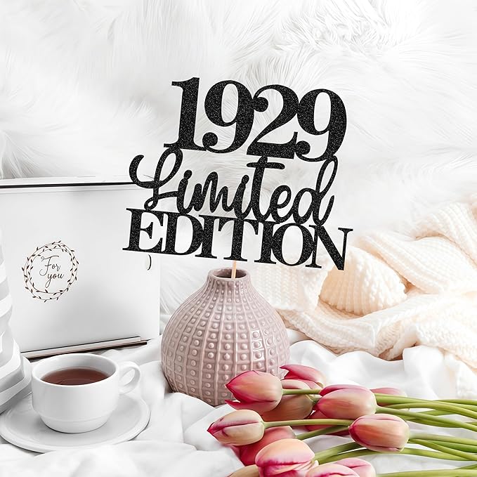 Limited EDITION 1929 Cake Topper - Black Glitter Happy 96th Birthday Party Cake Decoration Supplies, Cheer to 96 Years Cake Bunting Decor for 96th Birthday Party Photo Booth Props