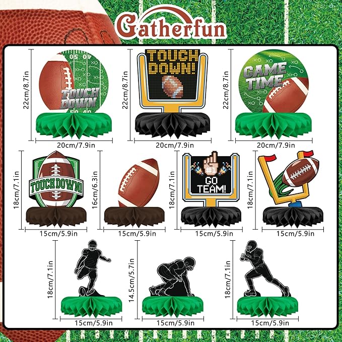 10PCS Football Party Decorations Football Table Centerpiece Football Honeycomb Centerpieces Table Toppers for Football Birthday Party Football Game
