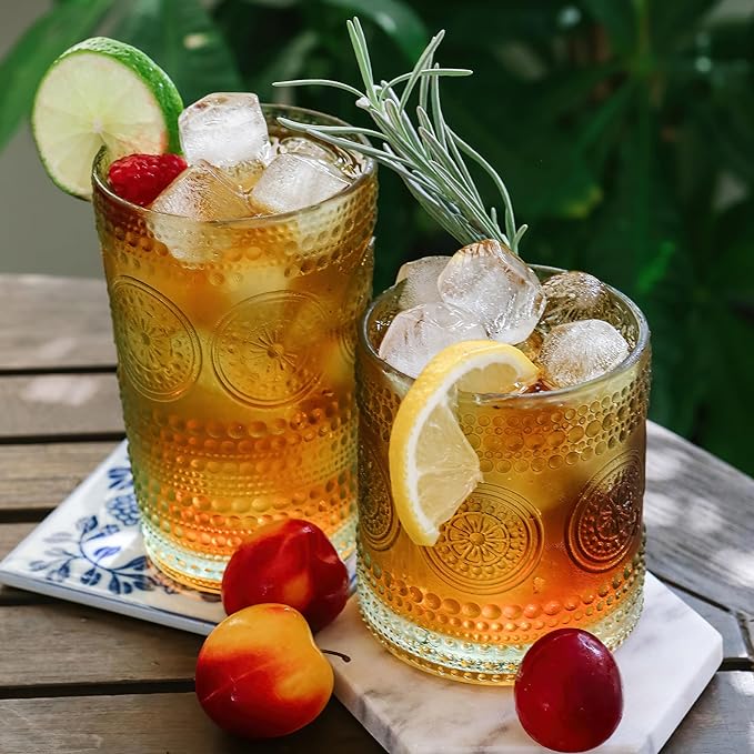 Kate Aspen Hobnail Beaded Floral Green Drinking Glasses Set of 6, (10 oz) Vintage Glassware Set Cocktail Glass Set, Juice Glass, Water Cups | Great Hostess Gift & Gift for New Home Owners