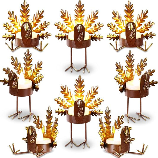 Meanplan 8 Sets 2-in-1 Turkey Candle Holder Set Turkey Tealight and Metal Votive Candle Holders Thanksgiving Table Centerpiece Decor Sitting Standing Turkeys Candlesticks for Home Table Mantle Decor