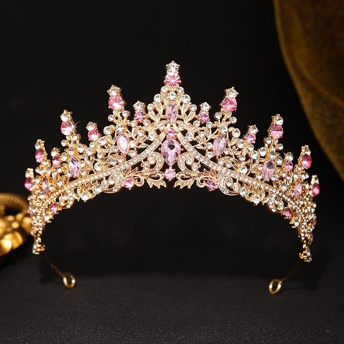 Pink Tiara for Women Crystal Queen Crowns Rhinestone Princess Tiaras for Girl Wedding Headband for Bride Hair Accessories for Halloween Costume Birthday Party Prom Mother's Gifts