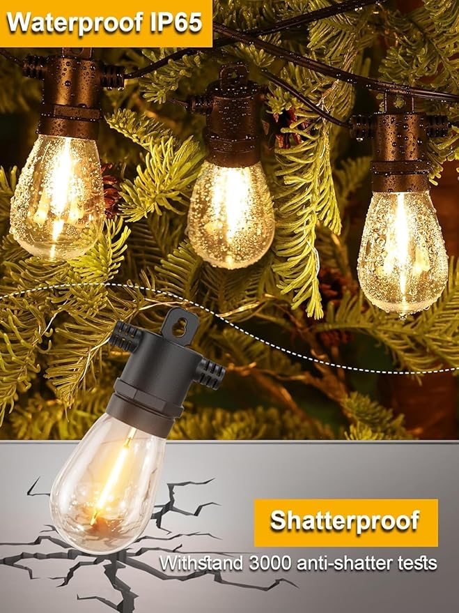 Svater Outdoor String Lights LED 25 FT, Patio Lights for Outside Waterproof IP65 with Shatterproof LED Bulbs, Cafe Bistro Backyard Balcony Hanging Light Warm White