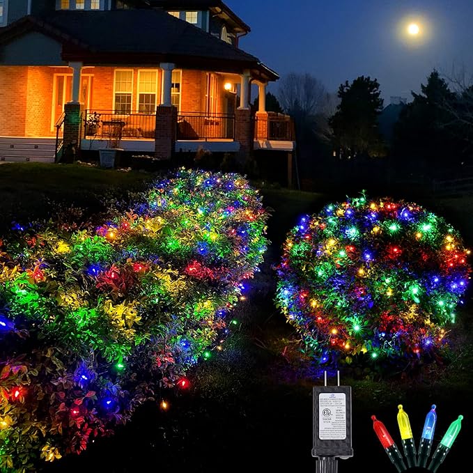 120Led Christmas Net Lights Outdoor 5ft x 6ft Connectable, 8 Modes Waterproof Black Wire 29V Plug in Mesh Net Christmas Lights for Garden, Yard, Bushes, Trunk, Xmas Tree Decor (Multicolor)