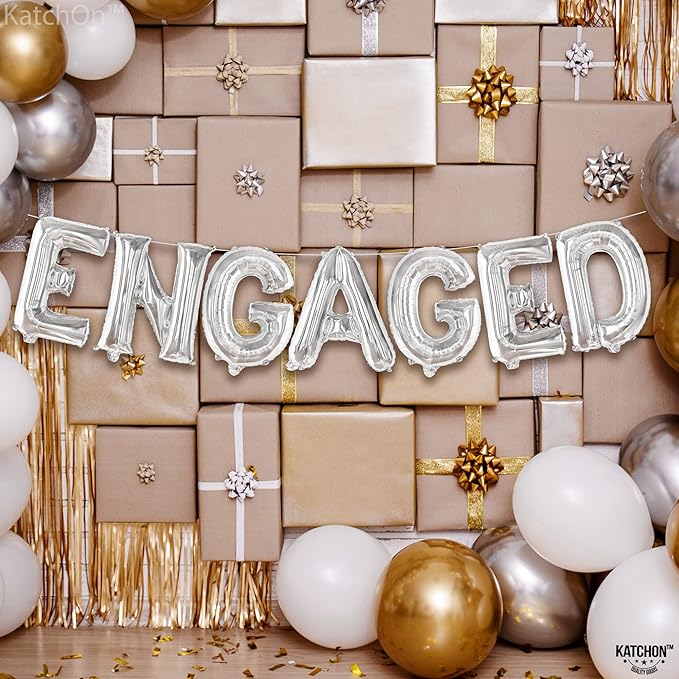 KatchOn, Silver Foil Engaged Balloons Letter - 16 Inch | Engagement Balloons for Engagement Party Decorations | Bachelorette Party Decorations | engagement Party Balloons for decoration
