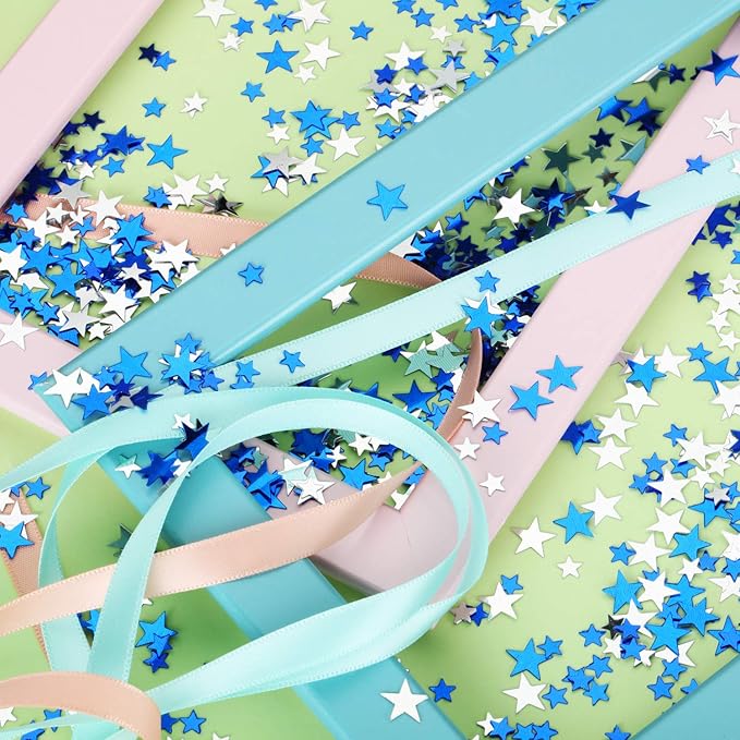Hestya 60g Star Confetti Glitter Table Confetti Metallic Foil Stars for Christmas Party Wedding Festival Decorations(Blue Silver,10mm and 6mm)