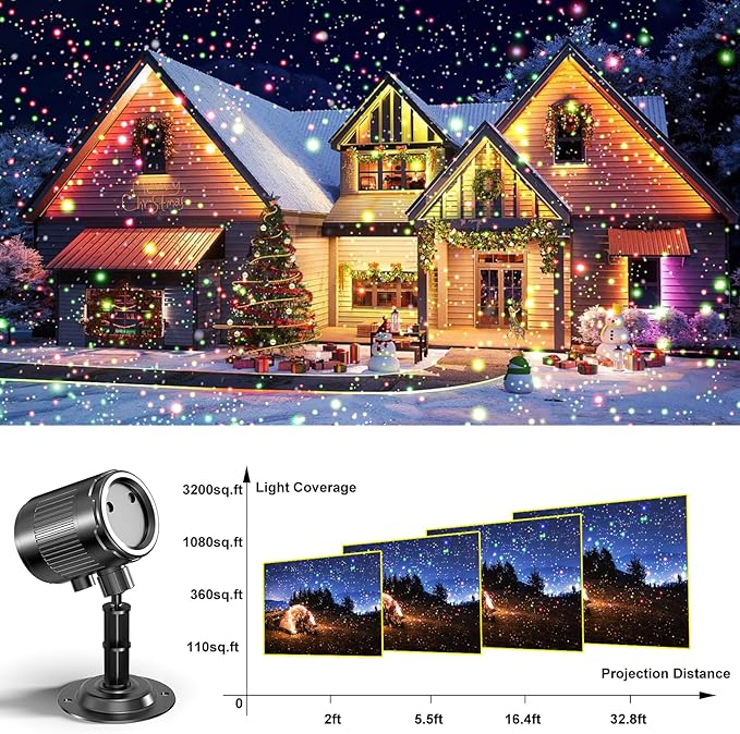 Christmas Laser Projector Light Outdoor: Green Red 2 Color Firefly Laser Lights, IP65 Waterproof Star Projector Lights Show Decor for Garden Yard Holiday Party, Christmas Halloween New Year Gift