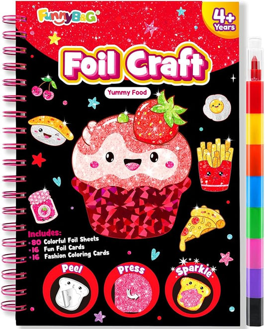 FUNNYB&G Foil Art Craft for Kids - Christmas Crafts Gift Party Favors Stocking Stuffers for Kids Fun Art Supplies Creative Birthday Gift Travel Toys for Girls Boys 4 5 6 7 8 9 Years Old (Food)