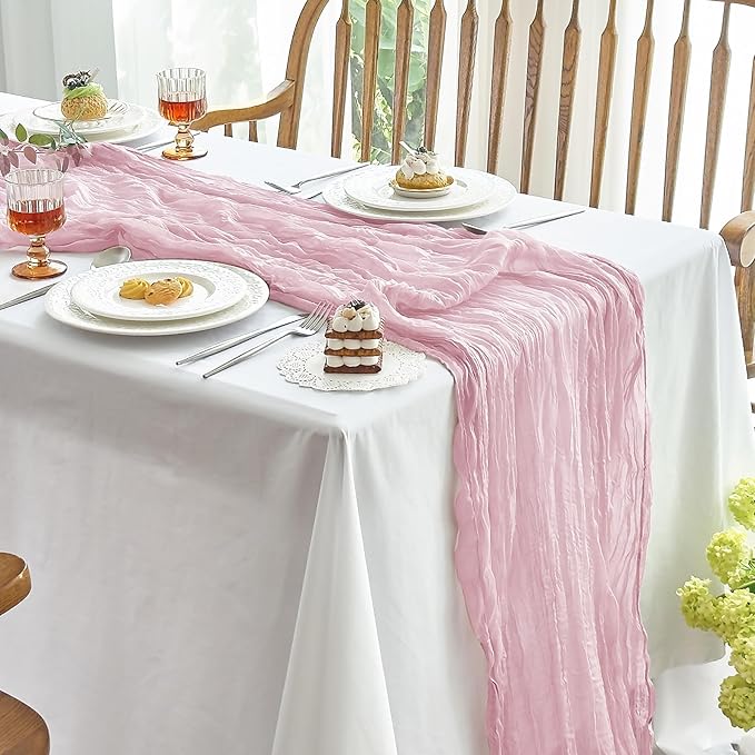 IVAPUPU 1 Pcs Cheesecloth Table Runner - 10ft Pink Boho Gauze Cheese Cloth Table Runners for Baby Shower Decoration Wedding Party Summer Garden Farmhouse
