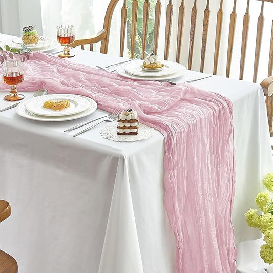 IVAPUPU 1 Pcs Cheesecloth Table Runner - 10ft Pink Boho Gauze Cheese Cloth Table Runners for Baby Shower Decoration Wedding Party Summer Garden Farmhouse