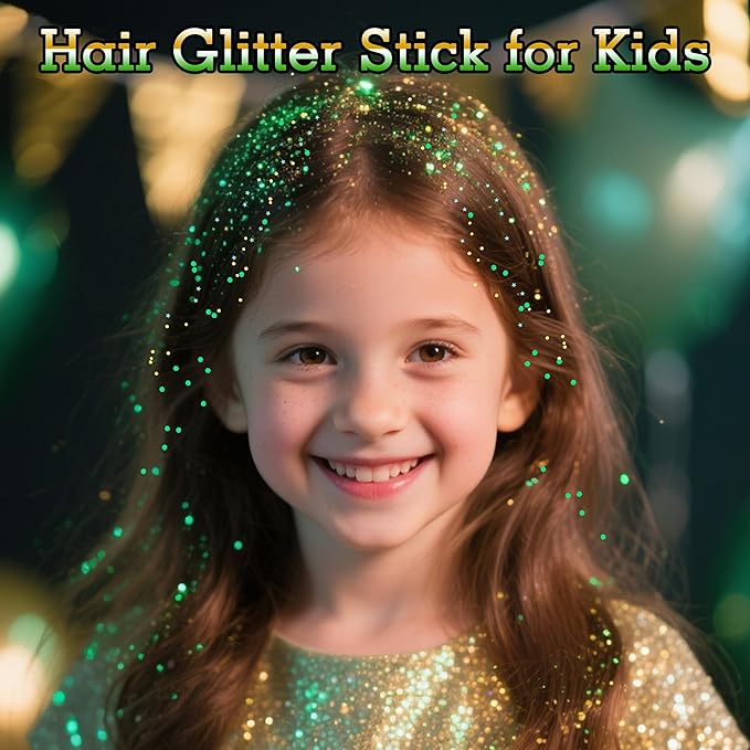 MEICOLY Gold and Green Face Glitter Stick,Hair Glitter Stick for Kids and Women,Green and Gold Spirit Wear Alien Makeup Accessories,Sparkle Body Glitter Makeup for Mardi Gras Carnival Festival Party