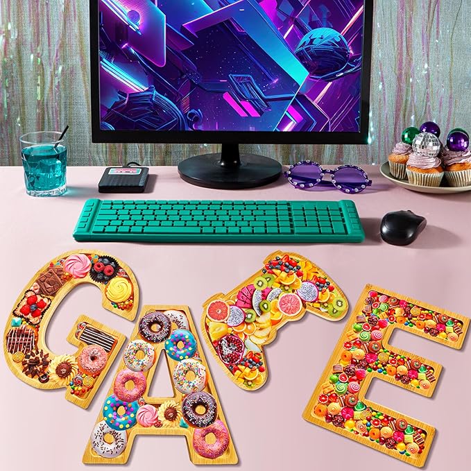 GAME Charcuterie Boards Letters Gaming Wooden Serving Platters for Snack Fruit Meat Fillable Cheese Board Gifts for Teenager Boys Birthday Party Supplies Rustic Tabletop Container Dishes Serving Trays