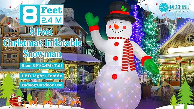 Christmas Inflatable Snowman/Nutcracker/Santa Claus Lighted Blow Up Christmas Yard Decoration with Built in Fan and Anchor Ropes (01-Snowman)