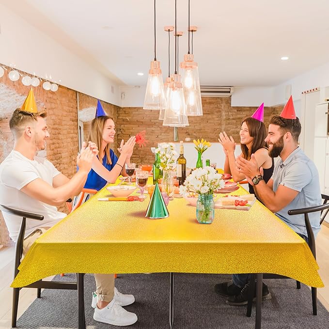 2 pcs Gold Holographic Party Tablecloths 40" x 108" Laser Shiny Table Cloths Plastic Glitter Foil Table Cover for Christmas Wedding Graduation Baby Shower 1920s Birthday Party Anniversary Supplies