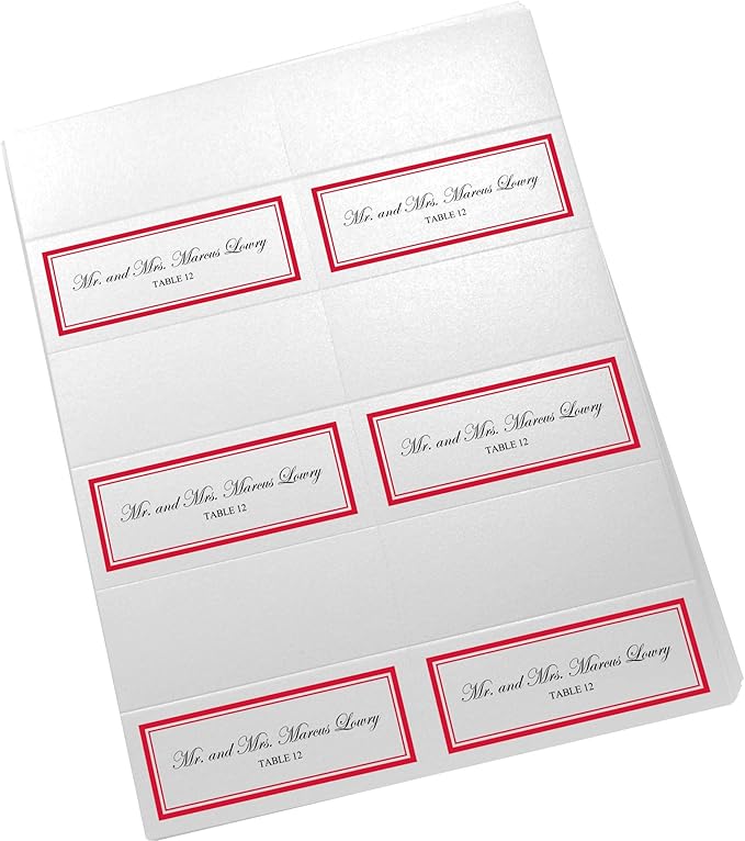 Double Line Border Printable Place Cards, Ruby Red (Choose Color), Set of 60 (10 Sheets), Laser & Inkjet Printers - Wedding, Party, Dinner, and Special Events - Made in the USA