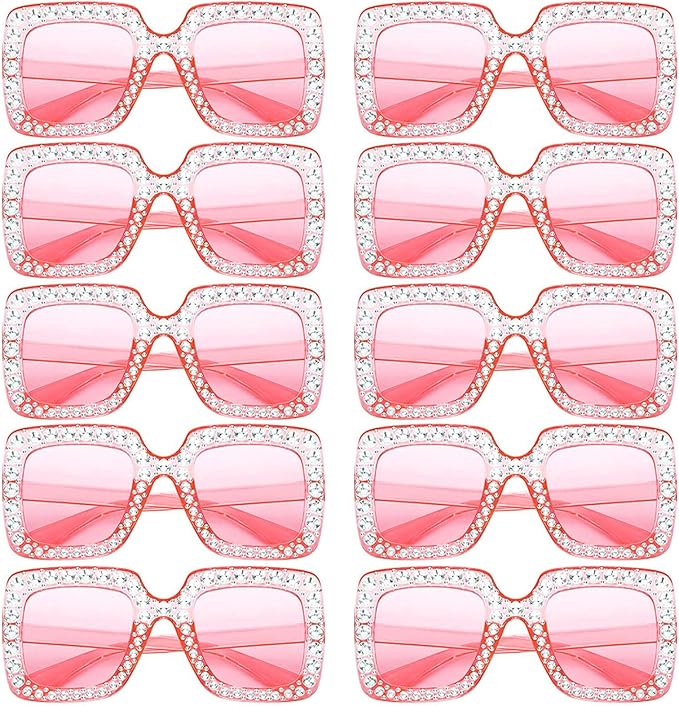 10/20 Pack Crystal Oversized Square Sunglasses Retro Diamond Glitter Sparkling Disco Glasses Party Favors