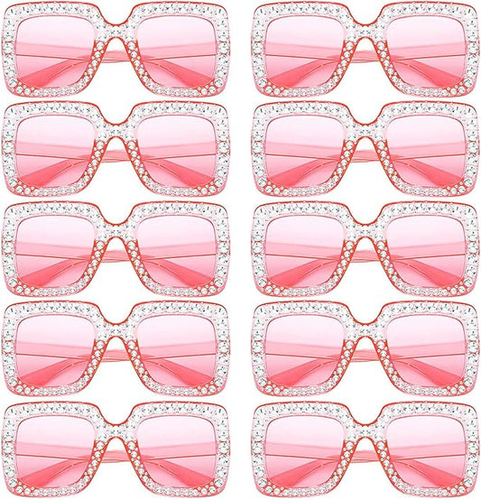 10/20 Pack Crystal Oversized Square Sunglasses Retro Diamond Glitter Sparkling Disco Glasses Party Favors