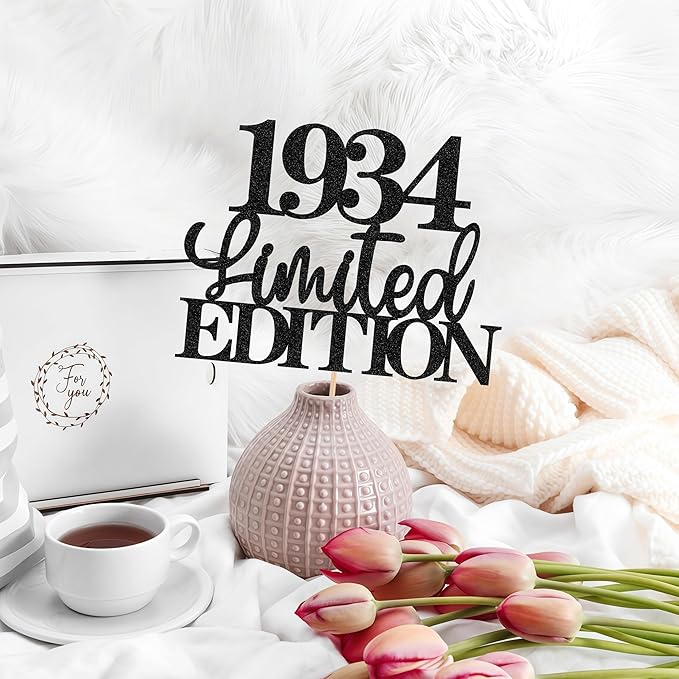 Limited EDITION 1934 Cake Topper - Black Glitter Happy 91st Birthday Party Cake Decoration Supplies, Cheer to 91 Years Cake Bunting Decor for 91st Birthday Party Photo Booth Props