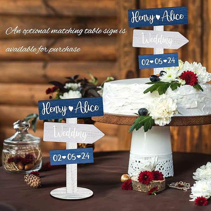 Personalized Ocean Themed Wedding Cake Topper in Wood Custom Bride & Groom Names Initials Wedding Date Cake Decoration (Navy)