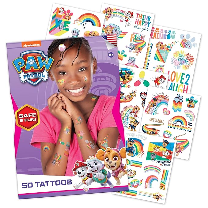 Savvi - 50 Paw Patrol Temporary Tattoos: Sky and Everest, Skin-Safe Ink, Great for Birthday Parties, Gifts for Boys and Girls Ages 4-12+, Made in the USA [6 sheets, 50 count]