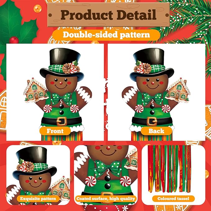 8pcs Christmas Windsocks Outdoor Hanging Decorations with Tassels Gingerbread Yard Signs for Outside 3.3ft Xmas Decorative Signs for Wall Tree Home Lawn Yard Party Supplies Garden Decor