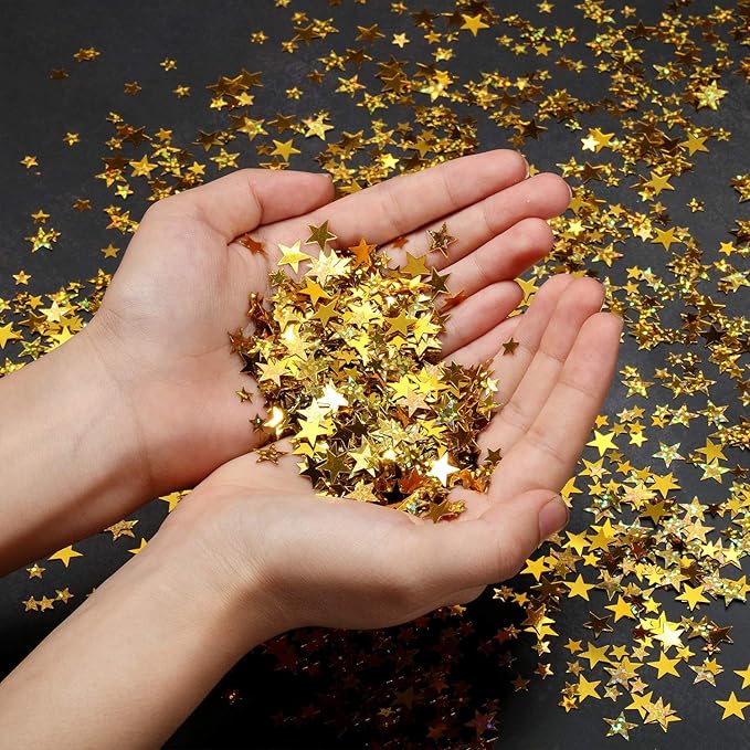 Hestya 60g Star Confetti Glitter Table Confetti Metallic Foil Stars for Christmas Party Wedding Festival Decorations(Glitter Gold Set,10mm and 6mm)