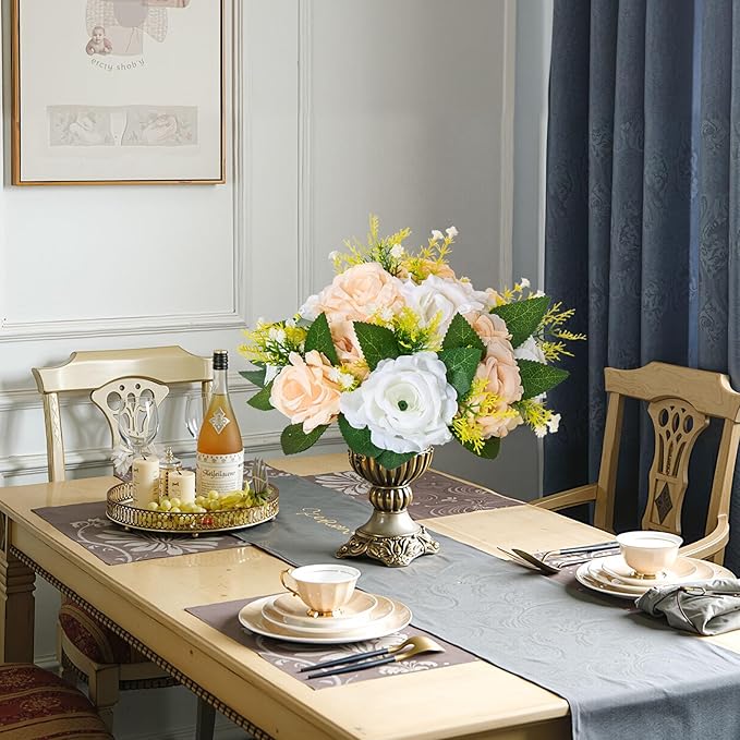 VEVOR Flower Ball Arrangement Bouquet 10 PCS, 9.5-Inch Diameter Artificial Flower Balls Wedding Table Centerpieces, Rose Arrangements for Wedding Centerpiece Home Decoration, Champagne & White Roses