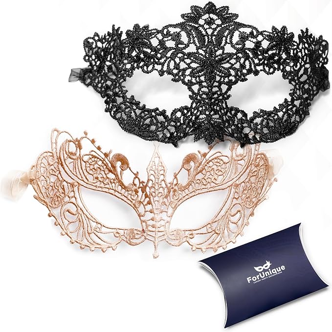 Masquerade Mask for Couples Women and Men - 3 Pack Venetian Gold and Black Lace, Mardi Gras Mask
