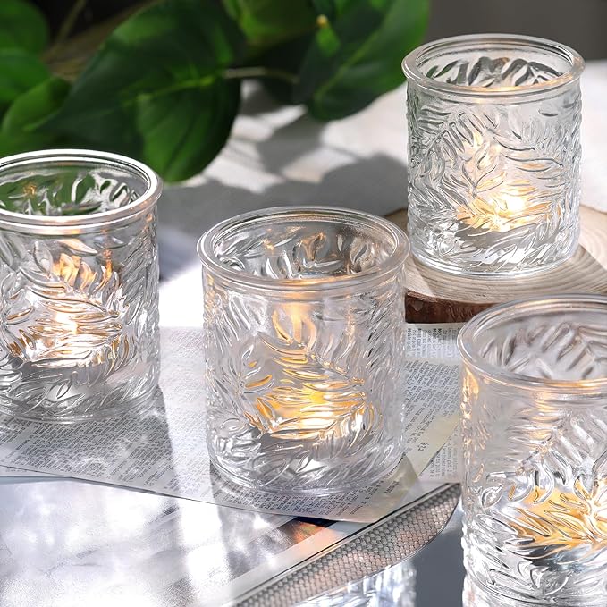 12 pcs Clear Votive Candle Holders, Glass Candle Holders for Home Decor, Tea Light Candle Holder for Wedding Table Centerpiece Decor