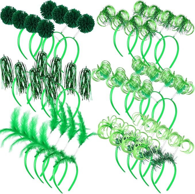 Censen 24 Pcs Pom Pom Headband Tinsel Wrapped Ponytail Head Bopper Costume Headwear Halloween Party Accessory