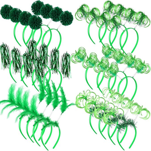 Censen 24 Pcs Pom Pom Headband Tinsel Wrapped Ponytail Head Bopper Costume Headwear Halloween Party Accessory