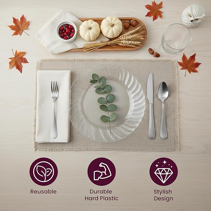 Aya's Cutlery Kingdom 50 Clear Plastic Plates 9" - Heavy-Duty Round Disposable Plates for Parties, Events, and Weddings - Elegant, Durable Clear Dinner Plate for Serving Food and for Easy Cleanup