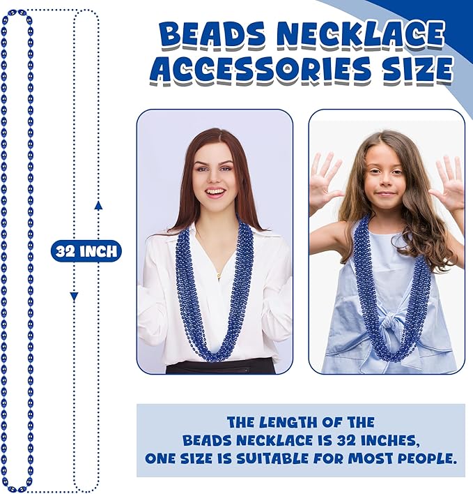 24PCS Bead Necklace, Beaded Necklaces Bulk for Blue Accessories, 32" Oval Mardi Gras Beads for Party Supplies Festival Parade Throw Accessories for Wedding Christmas Pirate Theme Party Favors Decor
