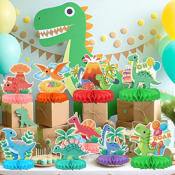 Dinosaur Birthday Party Supplies Kit - Dinosaur Themed Table Decorations with Honeycomb Centerpiece for Splendid Dinosaur Birthday Party Decorations