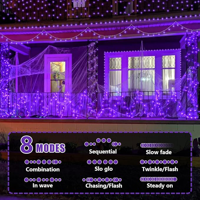 YEGUO 165ft 500 LED Christmas Lights Outdoor Waterproof, Purple String Lights Indoor Plug in, 8 Modes Clear Wire Purple Lights for Halloween Holiday Home Tree Garden Patio Decor