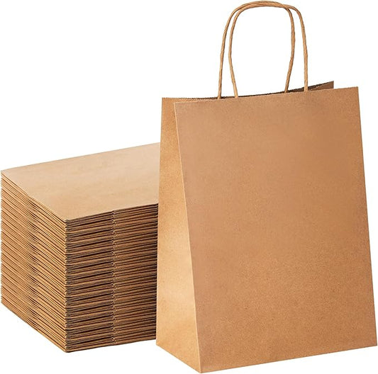 YEEHAW Brown Paper Bags with Handles Bulk 8"x4.5"x10.8" 50Pcs Gift Bags Medium Size, Brown Gift Bags with Handles, Gift Bag Bulk, Retail, Party, Shopping, Merchandise
