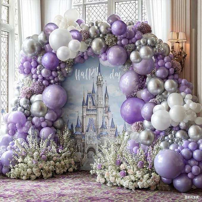 Purple White Balloon Arch Kit - Double-Stuffed in Lavender & Pearl featuring Metallic Lilac for Baby Shower, Wedding, Birthday Decor