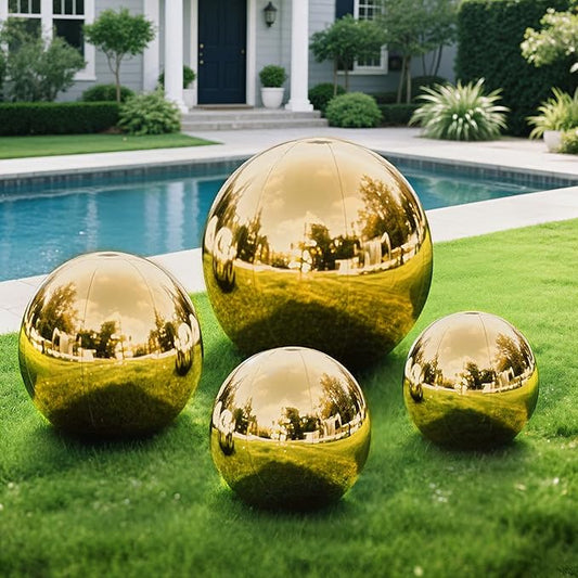 Gold 4PCS Inflatable Mirror Ball,Reusable PVC Mirror Balls Large Event Decoration Hanging&Standing Disco Ball with Electric Pump for Event,Wedding,Party Decor(Gold, 4Pcs+Pump)