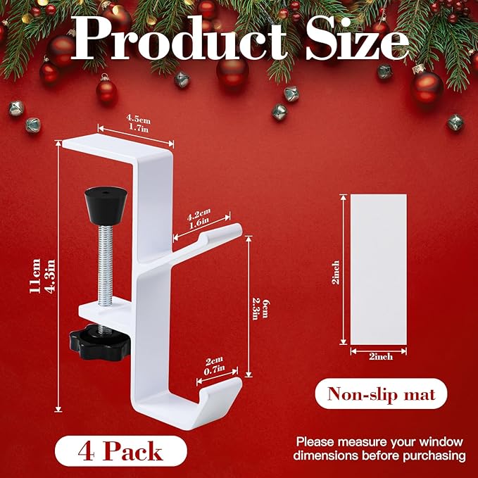 4 Pack Stocking Holders for Mantle for Christmas Decorations,2 in 1 Mantle Garland Holder for Hanging Christmas Stockings,No Drilling Required & Adjustable Garland Hanger, Metal(White)