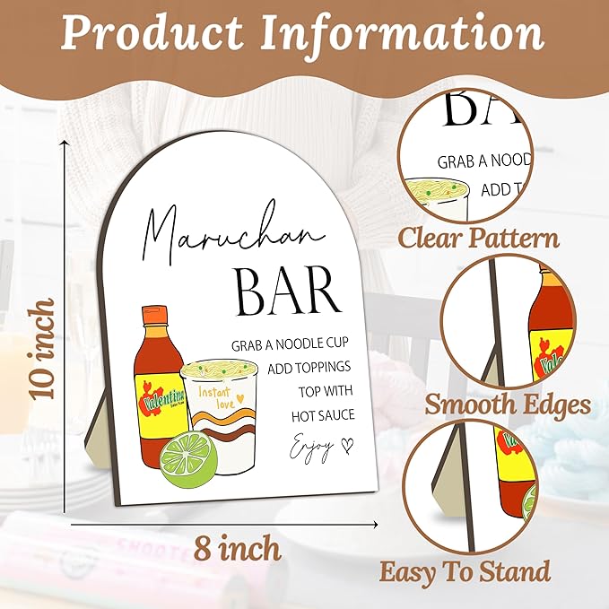 Cup Noodles Station Board for Babies Party, Noodle Bar Wooden Welcome Table Sign for Baby Shower, Baby Shower Food Table Decorations Signs, Guest Food Signs Decor for Gender Reveal Parties, 8x10 Inch