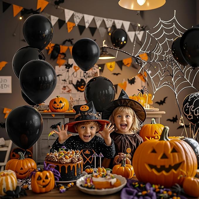 Black Halloween Balloons 110Pcs Black Balloon 12 inch, Latex Balloons for Birthday Party Baby Shower Wedding, Halloween Party Decorations and Spooky Party