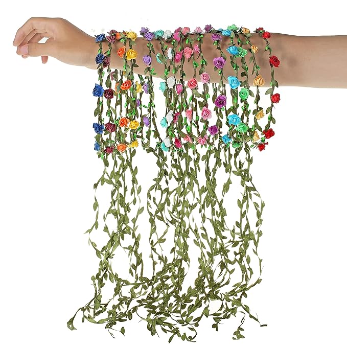 16 Pieces Flower Crown Headband Garland Floral Headbands Wreath Headpiece for Wedding Festival Vacation Fairy Party