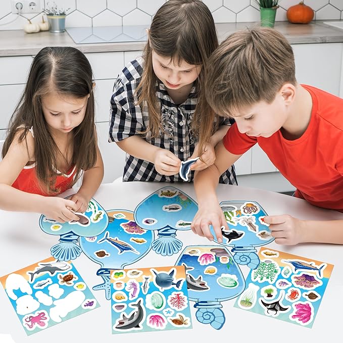 CY2SIDE Sea Animal Scene Stickers - 12PCS Under The Sea Scene Stickers Art Craft for Kids Make Your Own Ocean Animal Sticker DIY Summer Party Games for Classroom Activities for Classroom Reward