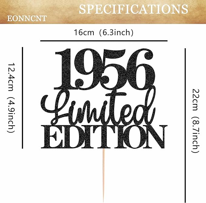 Limited EDITION 1956 Cake Topper - Black Glitter Happy 69th Birthday Party Cake Decoration Supplies, Cheer to 69 Years Cake Bunting Decor for 69th Birthday Party Photo Booth Props