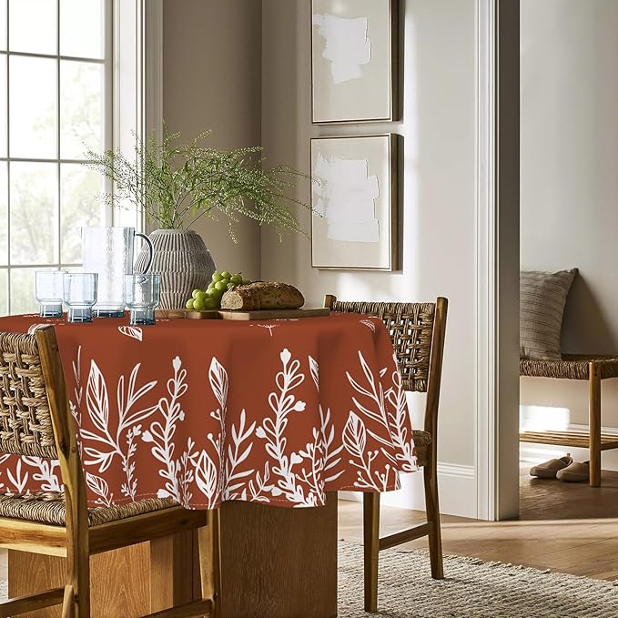 Horaldaily Fall Tablecloth 60×60 Inch Round, Thanksgiving Autumn Harvest Caramel Wild Flowers Table Cover for Party Picnic Dinner Decor
