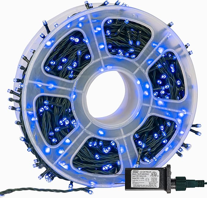 FUNPENY 164FT 500 LED Christmas Indoor Outdoor Decorative String Lights, 8 Modes Waterproof Plug in Green Wire LED Fairy Light for Christmas Party Wedding Garden Home Decoration (Blue)