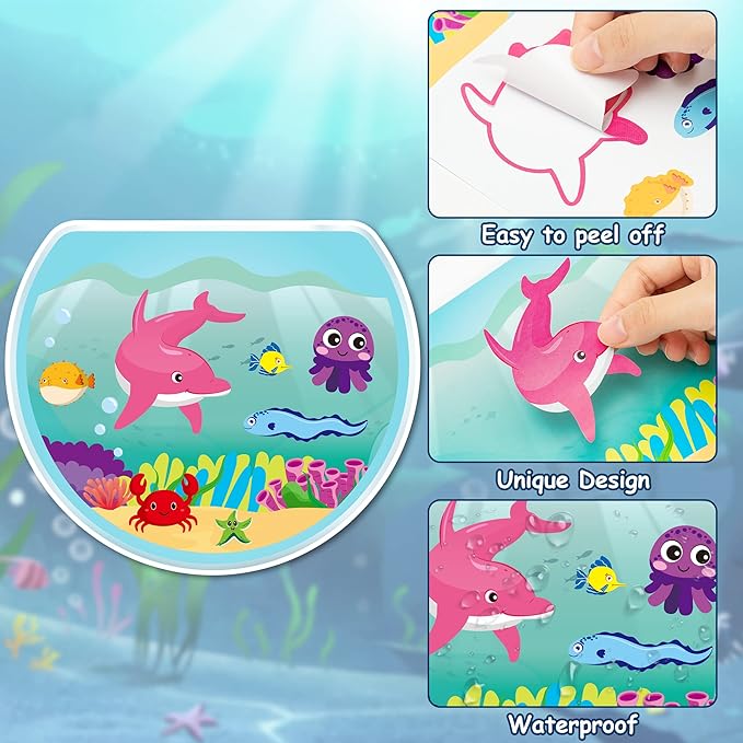 CY2SIDE 12PCS Summer Sea Animal Stickers for Kids, Make A Sea Sticker Scene with Sharks Tropical Fish, Make Your Own Ocean Animal Scene Art Craft, DIY Summer Party Games Class Activities