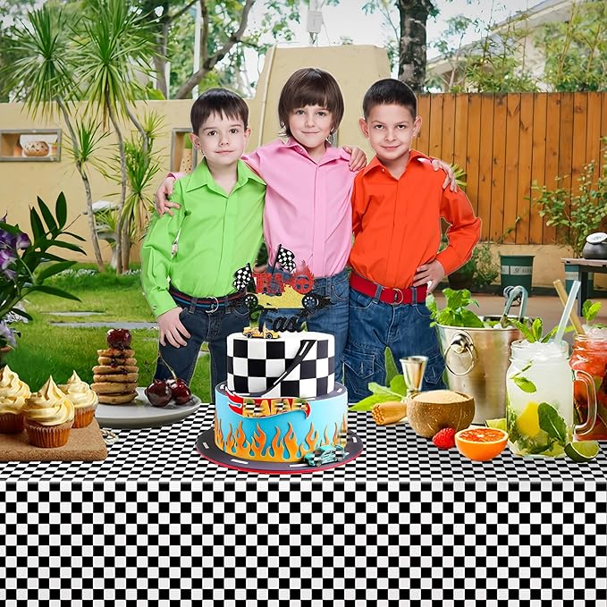 GREATRIL Black White Checkered Party Table Covers Tablecloth for Racing Theme Birthdays Party/Ceremony Decorations Rectangle Tablecover 54'' x 108'' - 2 Packs